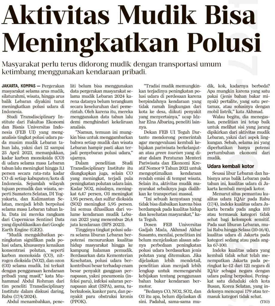 Aktivitas Mudik Bisa Meningkatkan Polusi